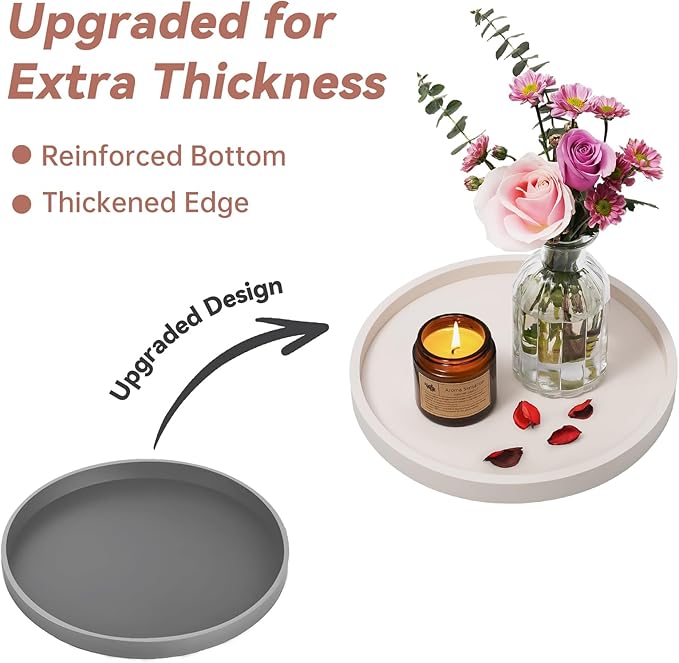 NiHome Thickened Silicone Vanity Organizer Tray for Bathroom Accessories, Kitchen Countertop, Living Room Decor, Multipurpose Shatter-Resistant Round Tray Decor for Candle Perfume Soap Plant (Cream)