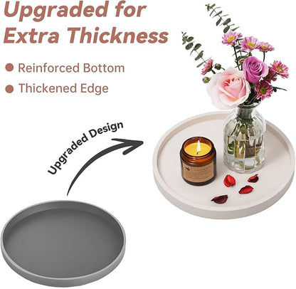NiHome Thickened Silicone Vanity Organizer Tray for Bathroom Accessories, Kitchen Countertop, Living Room Decor, Multipurpose Shatter-Resistant Round Tray Decor for Candle Perfume Soap Plant (Cream)