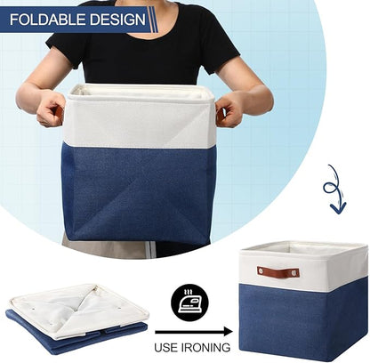 Uiifan 8 Pack 12 x 12 x 12 Inch Large Storage Baskets Collapsible Fabric Storage Cubes Bins with Handles for Shelves Closets Nursery Home Clothes Toys Organizers, Blue