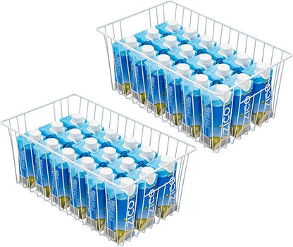 16" Upright Freezer Organizer Baskets, Wire Storage Bins Large Bakset for Freezer, Pantry, Kitchen, Bathroom Organizing, White, Set of 4