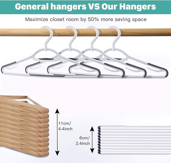 Extra Non Slip Plastic Clothes Suit Hangers with Sure Grip Rubber, 30 Pack, with 360° Swivel Hook, Space Saving, Light Weight, Wet and Dry Use (Pure White/Cool Grey)