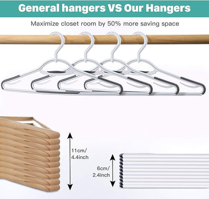 Extra Non Slip Plastic Clothes Suit Hangers with Sure Grip Rubber, 30 Pack, with 360° Swivel Hook, Space Saving, Light Weight, Wet and Dry Use (Pure White/Cool Grey)