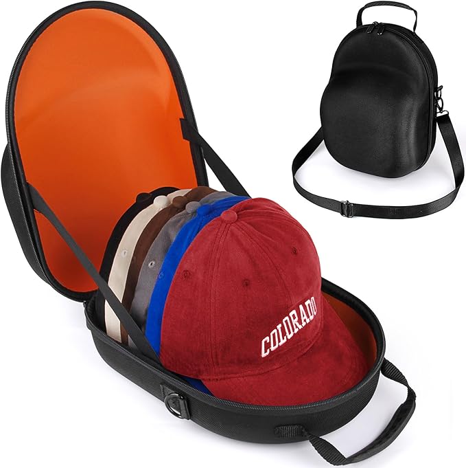Travel Hat Case for Baseball Caps, Hardshell Hat Case with Carrying Handle and Adjustable Shoulder Strap, Baseball Cap Hat Holder for 6 Hat Capacity,Travel Accessories for Men with Gifted Box