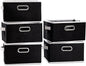 PRANDOM Fodable Storage Baskets for Closet [5-pack] Decorative Fabric Storage Bins Cubes with Leather/Metal Handles for Shelves Bedroom Living Room Black (11.5x8.5x6.7 Inch)