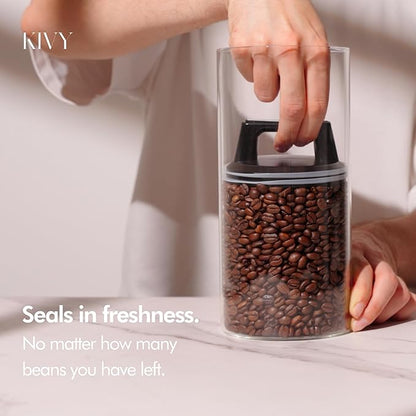 KIVY Vacuum Coffee Canister - Push Lid Preserves Coffee Aroma & Oil - Stainless Steel Airtight Coffee Canister - Coffee Container for Ground Coffee & Coffee Bean Storage - Removes Excess Air