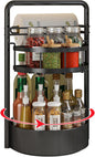 Rotating Spice Rack with Paper Towel Holder, 2 Tier Turntable Lazy Susan, Seasoning Organizer for Kitchen Countertop Cabinet, Black