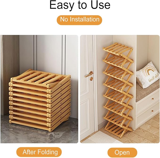 YYW Shoe Rack, Foldable Bamboo Shoes Shelf, Freestanding Shoe Storage Organiser for Entryway, Hallway, Bedroom, Closet (Brown, 6 Layers)