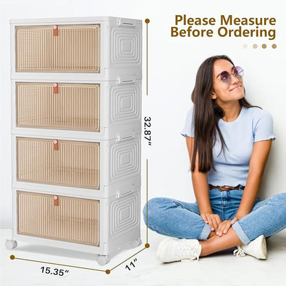 CTSNSLH 4 Tier Plastic Storage Bins with Lid 36QT - Stackable Storage Bins with Wheels, Organizers and Storage, Plastic Storage Cabinet Organization and Storage for Living Room