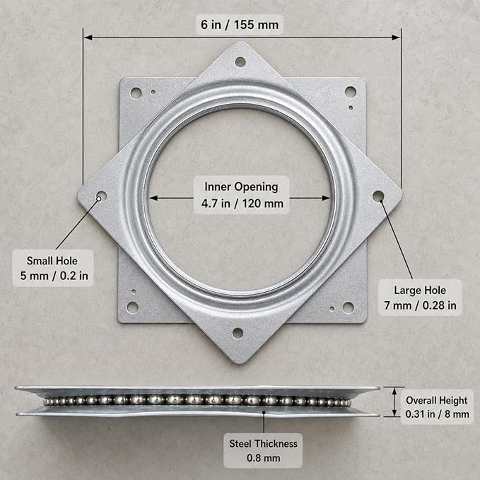 RHBLME 8 Pack Lazy Susan Hardware, 6 Inch Silver Lazy Susan Turntable Bearing 5/16" Thick 500lbs for Turntable, Serving Trays, Kitchen Storage Racks, Craft Table, Rotating Bearing Plate