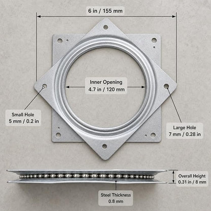 RHBLME 8 Pack Lazy Susan Hardware, 6 Inch Silver Lazy Susan Turntable Bearing 5/16" Thick 500lbs for Turntable, Serving Trays, Kitchen Storage Racks, Craft Table, Rotating Bearing Plate