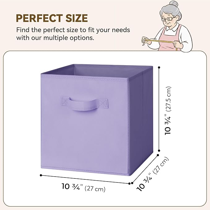 GRANNY SAYS Cube Storage Bins, 11 Inch Cube Storage Organizer, Fabric Collapsible Storage Bins, Durable Storage Cubes for Shelves, Closet, Lavender Purple, 6-Pack