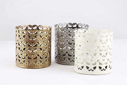 Heart Patterned Vintage Hairbrush Holder Antique Make up Brush Holder Makeup Vanity Organizer (Brass, Medium)