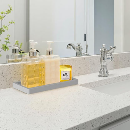 Bathroom Vanity Tray,Thick Original Silicone Soap Dispenser Tray,EGWON Shatterproof Toilet Tank Tray Vanity Tray for Dresser Tops,Bathroom for Perfume,Soap Bottle