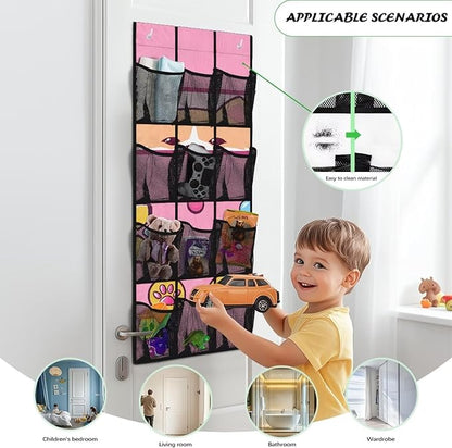Over The Door Hanging Storage Pockets, Behind The Door Organizer, Closet Door Organizer with 12 Mesh Pockets for Bedroom Bathroom,Cute Dog