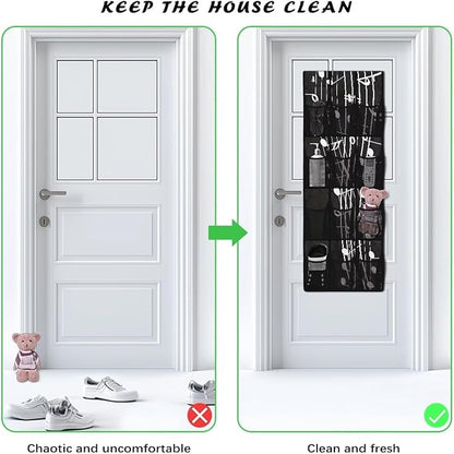 Hanging Storage Shoe Pack for Closet 12 Mesh Pockets Over The Door Wall Closet Holder for Sundries Clothes Boots Toys,Music Note