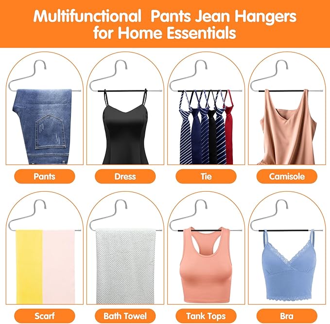Pants Hangers Space Saving with Open-Ended,Closet Organizers and Storage,10 Pack Non-silp Clothes Hanger for Home Essentials,Dorm Room Essentials for College Students Girls Guys,Hangers for Jeans