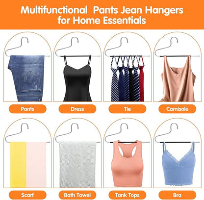 Pants Hangers Space Saving with Open-Ended,Closet Organizers and Storage,10 Pack Non-silp Clothes Hanger for Home Essentials,Dorm Room Essentials for College Students Girls Guys,Hangers for Jeans