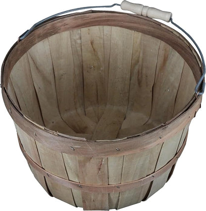 SSWBasics One Peck Basket With Handle - Set of 3 - Natural Unfinished Pine Wood Apple Basket - Durable Bushel Baskets for Produce Display - Ideal for Retail, Thrift, Boutique, Convenience Store,
