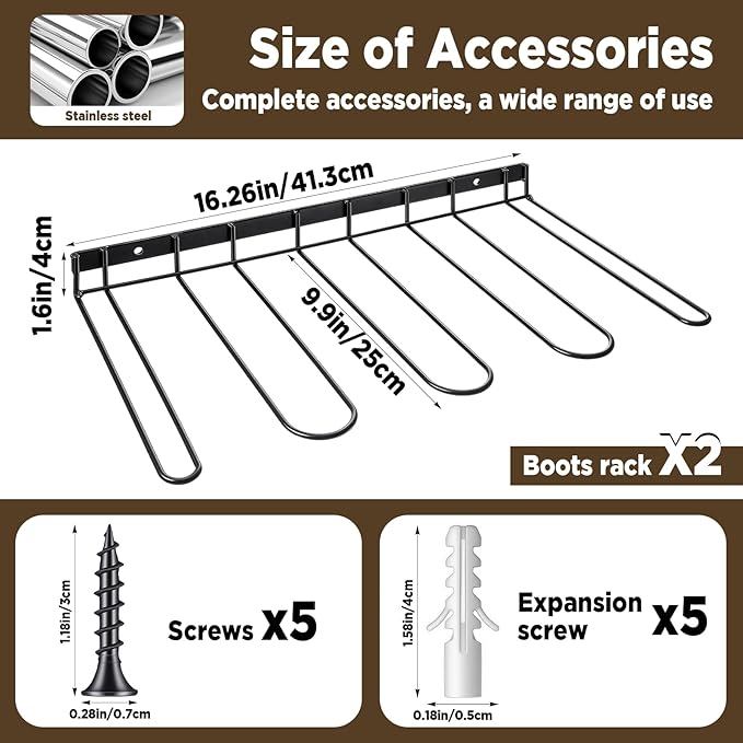 2 Pack Boot Racks, Wader Hangers for wall, Metal Wall Mounted Shoe Racks, 4 Pair Boot Organizer for Cowboy shoes Boots Trays for Closet, Entryway, Indoor, Garage Entryway,Garage