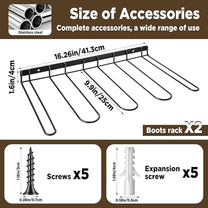 2 Pack Boot Racks, Wader Hangers for wall, Metal Wall Mounted Shoe Racks, 4 Pair Boot Organizer for Cowboy shoes Boots Trays for Closet, Entryway, Indoor, Garage Entryway,Garage