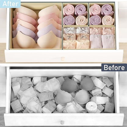 DIMJ Drawer Organizer Clothes 28 Pack - Foldable Baby Organizers and Storage & Closet Organizers for Bedroom, Closet - Nursery Organization Dresser Dividers for underwear, Sock,Bra, Belt, Tie,Beige