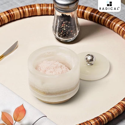 Radicaln Marble Salt Cellar with Lid 3" White Onyx Handmade Salt Box & Spice Jar for Kitchen Counter, Ideal Salt Holder, Sugar Bowl & Salt Dish, Salt Container For Housewarming Gift & Kitchen Decor