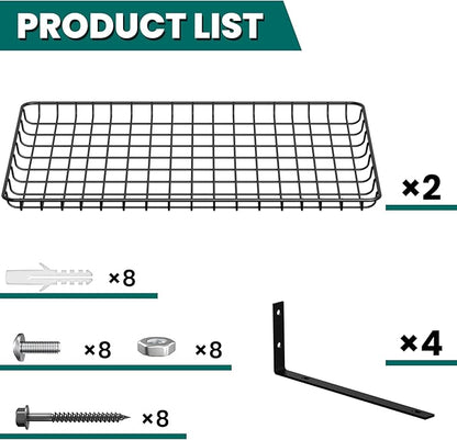 EVERHANGER Garage Wall Shelves 12x24 Inch, Wall Mounted Storage Shelf, Metal Shelf Rack, Heavy-Duty Shelf Organizer 2 Pack, Black