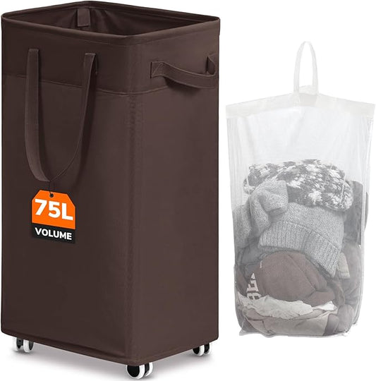 CHICVITA Rolling Laundry Hamper with Wheels, 75L Clothes Hampers for Laundry and Removable Wash Bag, Large Laundry Basket for Living Room, Coffee