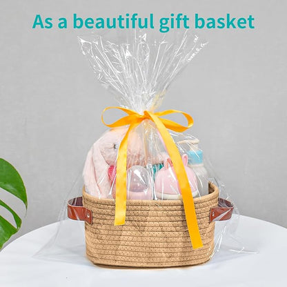 ABenkle Small Storage Basket, Mini Baskets with Handle, Cute Cotton Woven Baskets for Shelves, Boho Decorative Toy Storage Bin for Nursery, Spa, Empty Gift Basket - XS, Brown