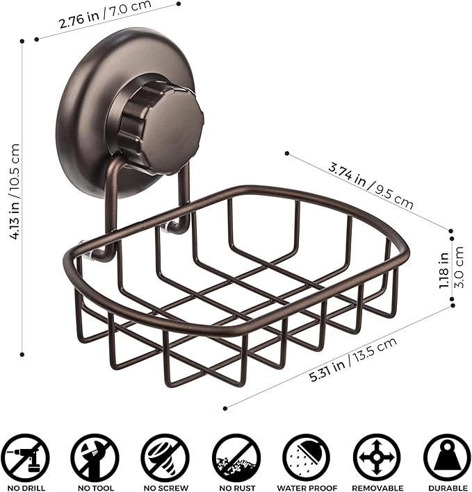 HASKO Suction Cup Soap Dish for Shower Wall, Rustproof Stainless Steel Shower Soap Holder Suction, Bathtub Bathroom Bar Soap Holder, Bronze