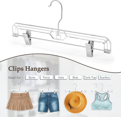 HOUSE DAY Bulk Clear Pants Hangers with Clips 500 Pack, Non-Slip Plastic Skirt Hanger with 2 Adjustable Clips, Slim Clip Hangers for Pants, Skirts, Shorts, 14" Clear Hanger, 360-Rotating Swivel Hook