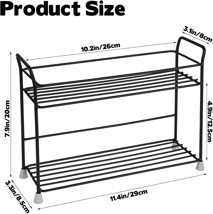 FMOACEN 2 Tier Spice Rack Organizer for Countertop Sturdy Metal Standing Spice Storage Shelf Rack Seasoning Organizer Holder for Home Kitchen Cabinet Bathroom Bedroom Pantry Vanity Black