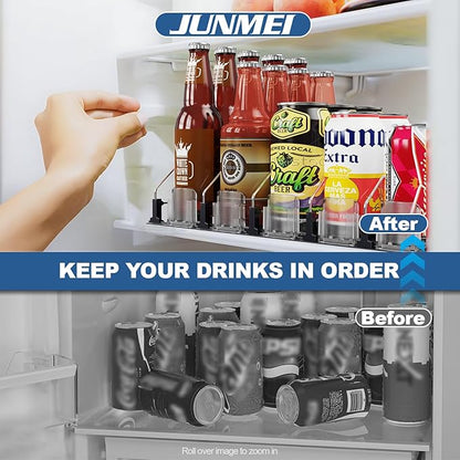 Drink Organizer for Mini Fridge (Fits Depth ≥ 12.2"), 12oz 16oz 20oz Soda Can Dispenser, Width Adjustable Automatic Pusher Glide, 12.2" D 3ROW Holds 12 Cans, White