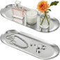 2PACK Silver Decorative Tray, Bathroom Vanity Tray for Dresser Counter, Stainless Steel Jewelry Dish Tray for Decor, Perfume Ring Key Candle Organizer Tray, Oval