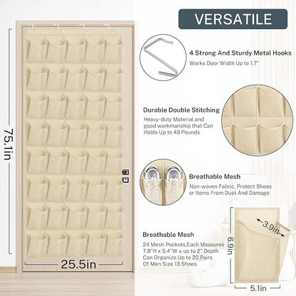 40-Pocket Over the Door Shoe Organizer - Large Mesh Pocket Hanging Shoe Organizer,Behind the Door Shoes Storage Holder Hanger