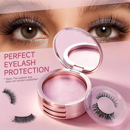 Buqikma 3 Layers Circle False Eyelash Storage Box with Mirror, Empty Eyelash Case Organizer Travel Lash Holder for Cosmetic, Rose Gold