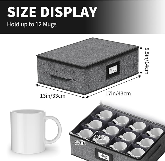 Aokeyee 8-Piece China Storage Containers Set, Hard Shell Moving Boxes for Dishes, Plates, Mugs, Wine Glass & Flatware – Dinnerware Organizer with Soft Felt Dividers, Sturdy Handles & Zippers, Grey