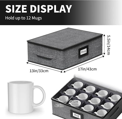Aokeyee 8-Piece China Storage Containers Set, Hard Shell Moving Boxes for Dishes, Plates, Mugs, Wine Glass & Flatware – Dinnerware Organizer with Soft Felt Dividers, Sturdy Handles & Zippers, Grey