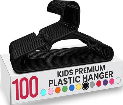 Utopia Home Kids Hangers 100 Pack - Plastic Baby Hangers for Closet - Childrens Hanger for Clothes & Infant Hanger for Closet - for Everyday Standard Use (Black)