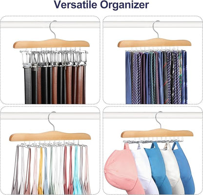 TOPIA HANGER Tie Rack Hanger for Closet 2 Packs, Wooden Tie Organizer for Men with 24 Folding Hooks, Space Saving Necktie Holder for Storage and Display Bra, Tank Top, Camisole (Natural) - CT14N-2