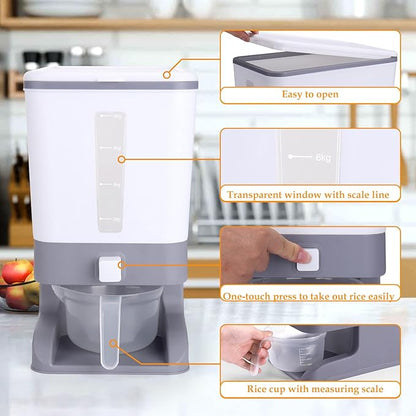 Juome 20-25 Lbs Rice Dispenser with Moisture Absorbing Clay - Large Rice Storage Container with Measuring Cup, Sealed Food Storage Containers with Lids, Rice Holder for Kitchen Pantry Household