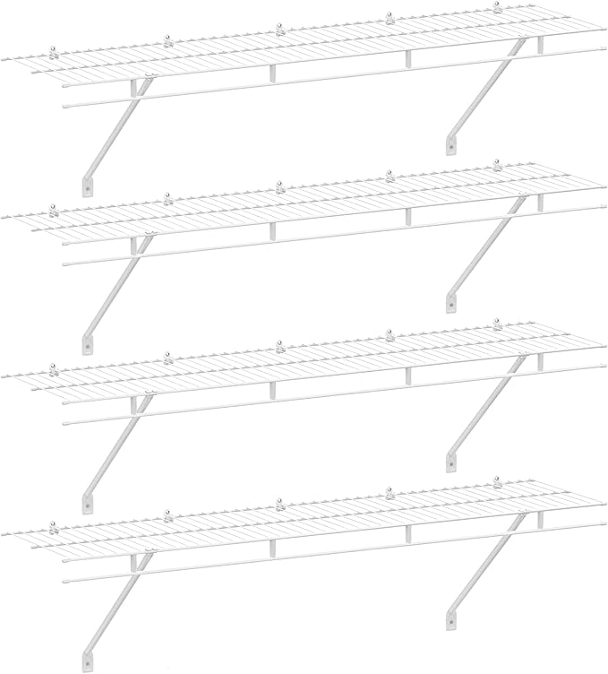 HAUSHOF Closet Shelves Wall Mounted 4-Pack, 4 ft x 12in White Wire Shelving for Laundry Room, Closet, Basement Organization and Storage