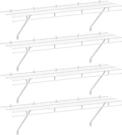 HAUSHOF Closet Shelves Wall Mounted 4-Pack, 4 ft x 12in White Wire Shelving for Laundry Room, Closet, Basement Organization and Storage