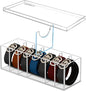 Adjustable Acrylic Belt Organizer with 6 Removable Dividers and a Dust Lid, Clear Belt Storage for Closet and Drawer, 7 Compartments Belt Box Holder for Singers, Men, Women (Adjustable Version)