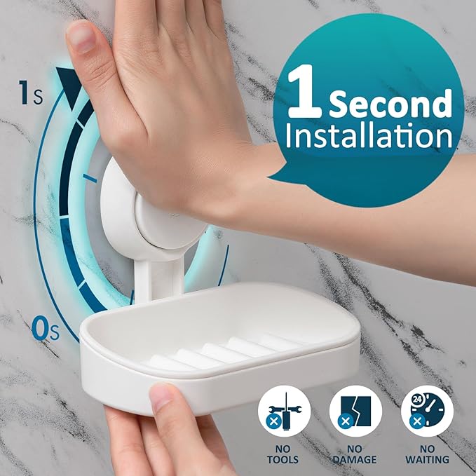 TAILI Soap Holder Soap Dish for Shower, Suction Cup Soap Holder for Shower Wall, Bathroom Accessories, Removable Strong Hold Soap Saver, Drill Free, White 2 Set