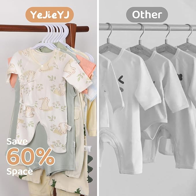 60 Pack White Baby Hangers 12.91 Inch - Kids Non-Slip Clothes Hangers for Infant & Child, Durable Plastic Children's Hangers for Closet, Pants, Coats, Skirts