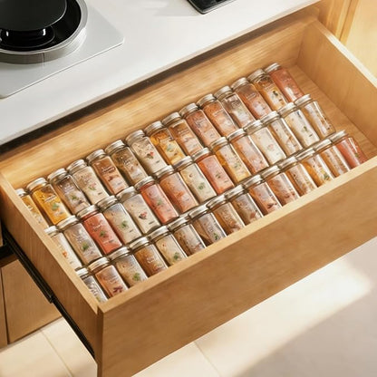 UFORU Acrylic Spice Drawer Organizer 4 Tier(8 Packs),Expandable from 11" to 22" Seasoning Organizer Tray for Kitchen - Clear Tiered Spice Rack for Drawer, No Assembly Required(Jars Not Included)