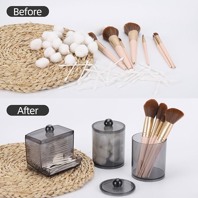 Tbestmax 3 Pack Qtips Dispenser Bathroom Container, 10/12 oz Big Cotton Ball Holder, Apothecary Jar Organizer for Storage Cotton Swab, Round Pads, Floss Picks - Black