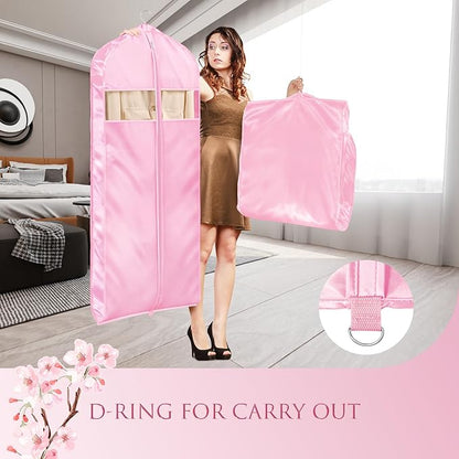 Univivi Super Soft Satin Garment Bags for Hanging Clothes, 43 Inch Zippered Suit Cover with Gussets, Breathable & Non-smell for Suits, Coats, Jackets, Shirts, 2 Pack - Pink