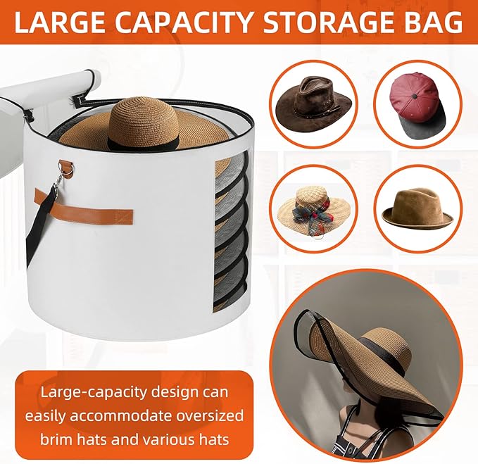 Large Hat Storage Box 19'' for Women and Men - Foldable Round Box With Lid, Felt Stuffed Animal Toy Storage Bin, White